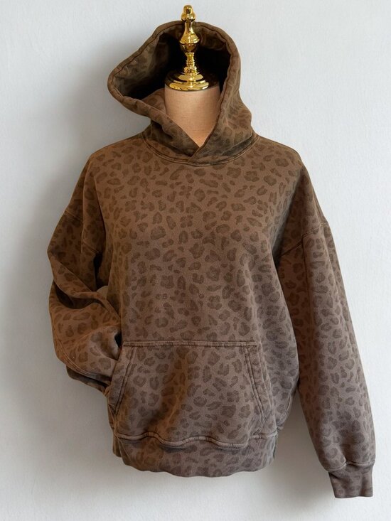 Abercrombie & Fitch Tops - Abercrombie & Fitch Leopard Print Hoodie XS Oversized Popover Brown EUC